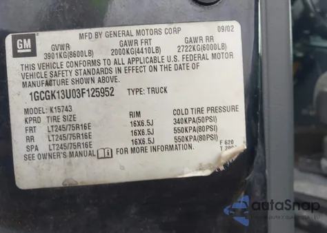 2003 Chevrolet Silverado 1500Hd Ls z USA, uszkodzony, nr VIN 1GCGK13U03F125952